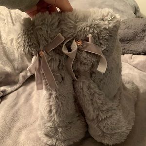 gray fuzzy slippers